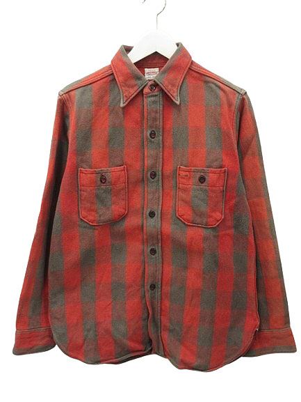 ウエアハウス WAREHOUSE 長袖 チェック柄 ネルシャツ L レッド