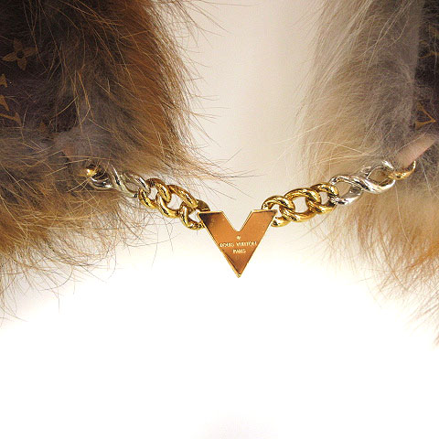 極美品◎LOUIS VUITTON ルイヴィトン M78705 フォックス 裏シルク Vロゴ金具 裏モノグラム柄 ティペット ブラウン ゴールド シルバー金具 ルイヴィトン LOUIS VUITTON エシャルプ チェーン フォクシー