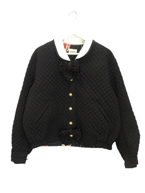 インゲボルグ INGEBORG キルティング ジャケット ノーカラー リボン