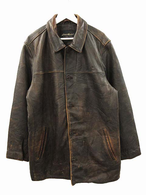 エディーバウアー EDDIE BAUER 00s レザー カーコート XL 牛革 ダーク