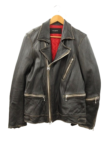 ナノユニバースシープレザーダブルライダースジャケットブラック