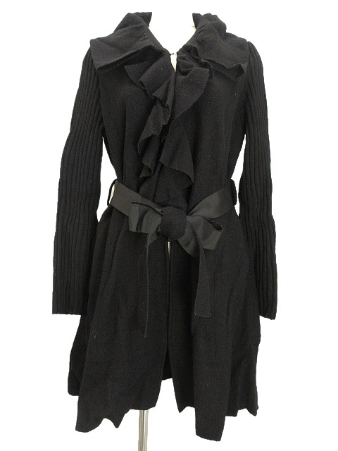 スーパービューティー　ブラックフリルコート　42サイズ　新品未使用品 スーパービューティ Super Beauty フリル ウール コート カーディガン