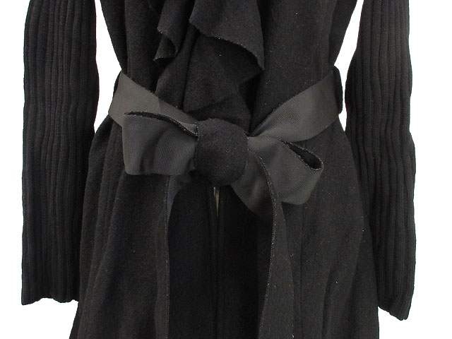 スーパービューティー　ブラックフリルコート　42サイズ　新品未使用品 スーパービューティ Super Beauty フリル ウール コート カーディガン