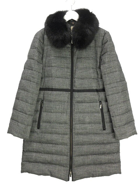 ダックス DAKS ツイード ダウンコート フォックスファー付き 40 グレー 