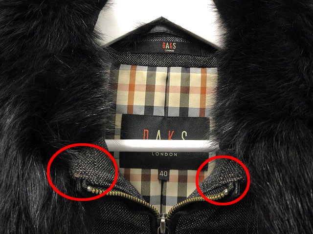 ダックス DAKS ツイード ダウンコート フォックスファー付き 40 グレー