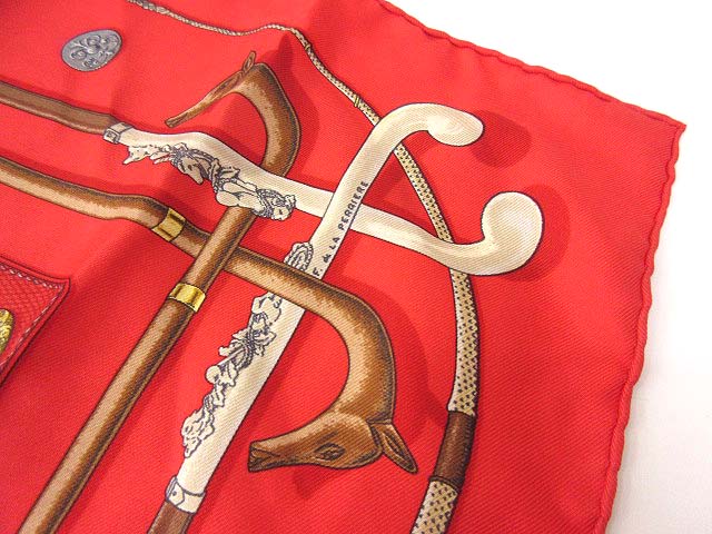 エルメス HERMES プチカレ シルク ミニ スカーフ ハンカチ ステッキ 赤 エルメス HERMES プチカレ シルク ミニ スカーフ ハンカチ