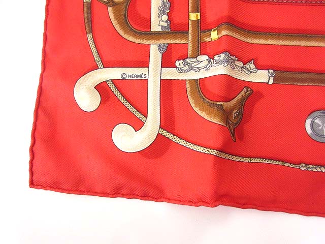 エルメス HERMES プチカレ シルク ミニ スカーフ ハンカチ ステッキ 赤 HERMES エルメス ミニスカーフ ミニバンダナ ハンカチ プチカレ