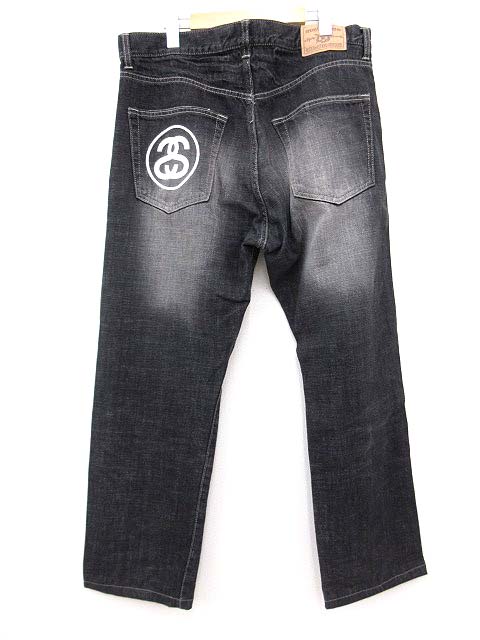 ステューシー Stussy Rough Rugged ブラック デニム パンツ ジーンズ レギュラー ストレート Used加工 ダメージ加工 36 黒 T 052 ベクトルパーク