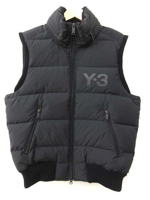 ワイスリー Y-3 ロゴ ダウンベスト リブ フード収納 S/P 黒 ブラック 