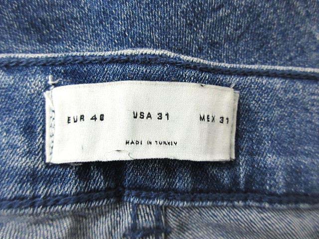 ザラ Zara バイカー デニム パンツ クラッシュ ダメージ加工 膝ジップ スリム ジーンズ 40 青 ブルー S4843 メンズ 052 ベクトルパーク