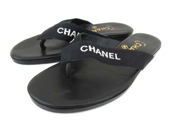 CHANEL ロゴ刺繍 ブラックサンダル