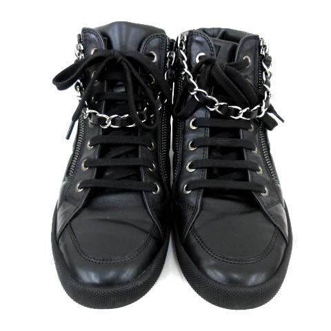 シャネル CHANEL ハイカット チェーン スニーカー シューズ Wジップ 