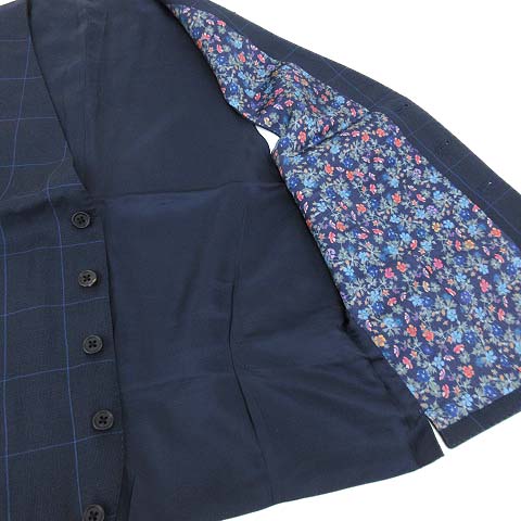 ポールスミス Paul Smith 17aw Windowpane Vest ベスト ジレ ビジネス 裏地花柄 ウインドウペン チェック 格子柄 ウール 紺 ネイビー L Fnm メンズ 052 ベクトルパーク