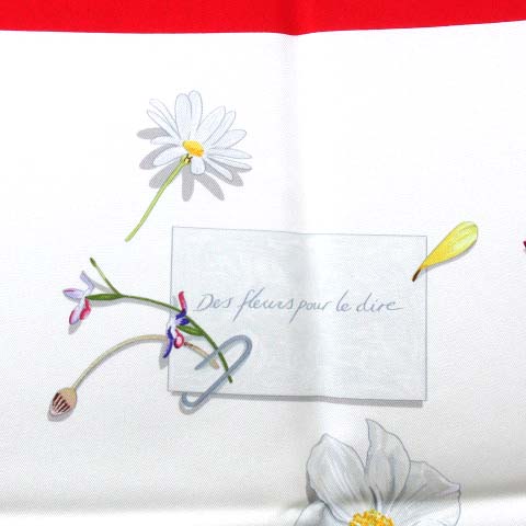 エルメス Hermes カレ 90 大判 スカーフ シルク 花の手紙 Des Fleurs La Dire フラワー 赤 レッド 白 ホワイト フランス製 箱付 A レディース 052 ベクトルパーク