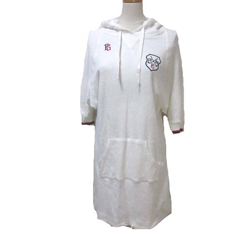 パーリーゲイツ Pearly Gates ワンピース パイル ゴルフウェア ひざ丈 ドルマン 7分袖 七分袖 パーカー 白 ホワイト スポーツウェア 1 Mサイズ相当 刺繍 コットン X レディース 052 ベクトルパーク
