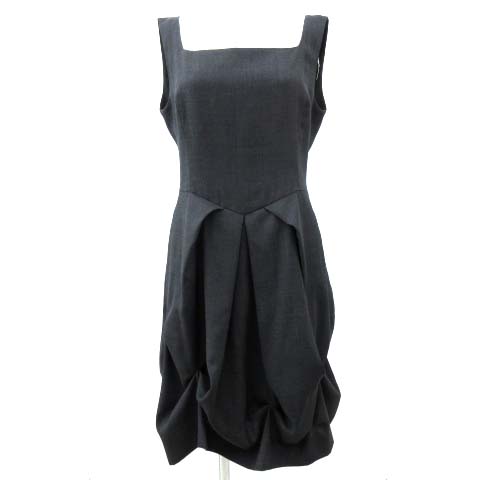 フォクシー Foxey ワンピース フレアタック 裾ギャザー スクエアネック ノースリーブ ドレス 42 Xlサイズ グレー S1015 Ibs40 レディース 052 ベクトルパーク