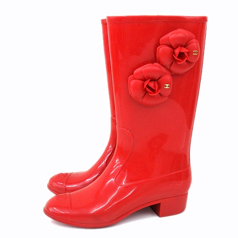 シャネル CHANEL ラバー レイン ブーツ 長靴 カメリア 花 フラワー  