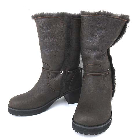 未使用品 センソユニコ Senso Unico T B ムートン ブーツ ミドル丈 ドロスト付き 2way ショートブーツ シープスキン 羊革 23cm 茶 ブラウン S Vgp レディース 052 ベクトルパーク