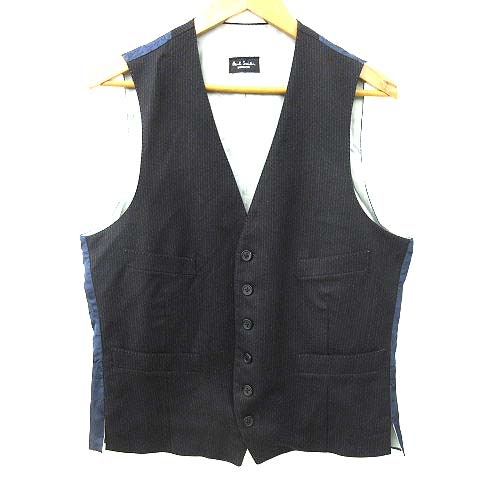 ポールスミス Paul Smith ベスト ジレ 前開き ピンストライプ マップ切替 世界地図 L 黒 ブラック 紺 ネイビー ウール 国内正規 Nvw メンズ 052 ベクトルパーク