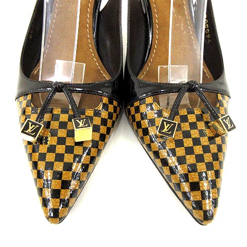 超美品　LOUIS VUITTON パンプス　ダミエ　パテント　エナメル ルイヴィトン】ダミエ パテントレザー パンプス メリージェーン