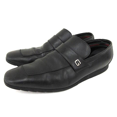 グッチ Gucci スリッポン ローファー シューズ レザー Gメタルロゴ 内側シェリーライン 42 5 42 1 2 27 5cm 黒 ブラック 通勤 ビジネス フォーマル Ibs72 A メンズ 052 ベクトルパーク