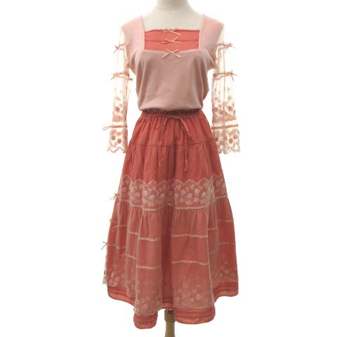ピンクハウス Pink House レース セットアップ カットソー ロング スカート シアー チュール リボン メルローズ F ピンク レディース 052 ベクトルパーク ピンクハウス Pink House レース セットアップ カットソー ロング スカート シアー チュール リボン メルローズ F ピンク レディース 052 ベクトルパーク