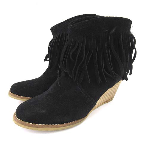 ガイモ Gaimo フリンジ ショートブーツ フェイクスウェード ウェッジソール 36 23cm 黒 ブラック S レディース 052 ベクトルパーク
