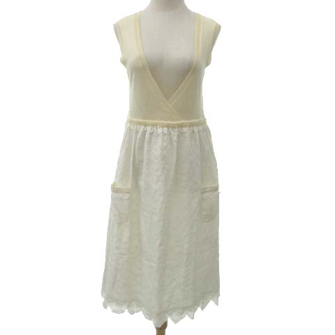 ツモリチサト Tsumori Chisato ワンピース ロング ノースリーブ カシュクールトップ ウロコ刺繍 Aライン 2 Mサイズ 白 オフホワイト S Nvw レディース 052 ベクトルパーク