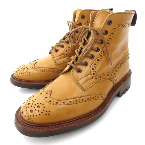 トリッカーズ Tricker S Molton カントリーブーツ M2508 ウィングチップ レースアップ レザー シューズ シューツリー付き 8 5 27cm ベージュ メンズ 052 ベクトルパーク