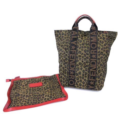フェンディ FENDI 美品 ヴィンテージ トートバッグ レオパード柄 ロゴ 