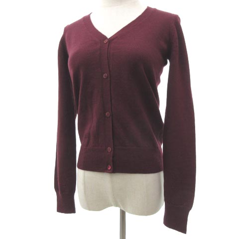 アニエスベー Agnes B 美品 ニット カーディガン Vネック 長袖 カットソー 無地 トップス ウール イ Xsサイズ ボルドー S2365 レディース 052 ベクトルパーク