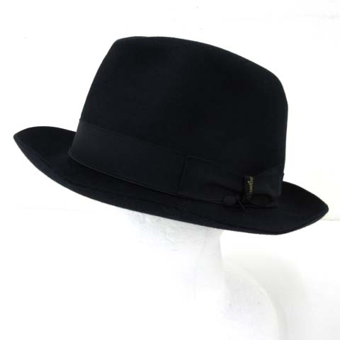 ボルサリーノ Borsalino ラビットファー ハット リボン イタリア製 国内正規 59cm 黒 ブラック Ibs87 C2417 メンズ 052 ベクトルパーク