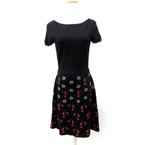 レッド ヴァレンティノ Red Valentino ワンピース ニット フレア 膝丈 花柄 半袖 黒 ブラック Xs Fk2445 Ibs87 レディース 052 ベクトルパーク