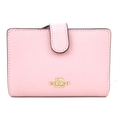 コーチ Coach 美品 二つ折り財布 11484 クロスグレイン レザー Idポケット付き ミニ ウォレット L字ファスナー小銭入れ Imaom ブロッサム ピンク レディース 052 902012010001 ベクトルパーク