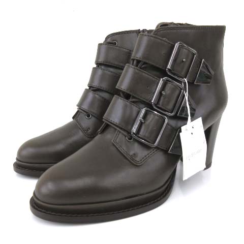 未使用品 ジルスチュアート Jill Stuart タグ付き ブーティ レザー ベルト レースアップ ショートブーツ チャンキーヒール 22 5cm 茶 ブラウン Nvw レディース 052 ベクトルパーク