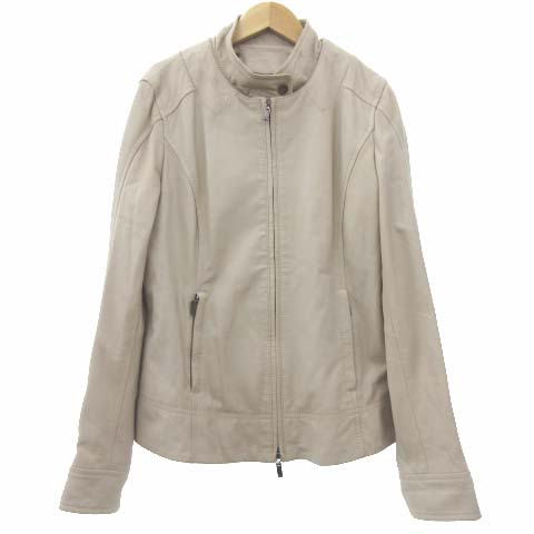 マックスマーラステュディオ Max Mara Studio 美品 レザージャケット 2way ノーカラー 羊革 ブルゾン 国内正規 42 Lサイズ ベージュ S2539 Ibs91 レディース 052 ベクトルパーク