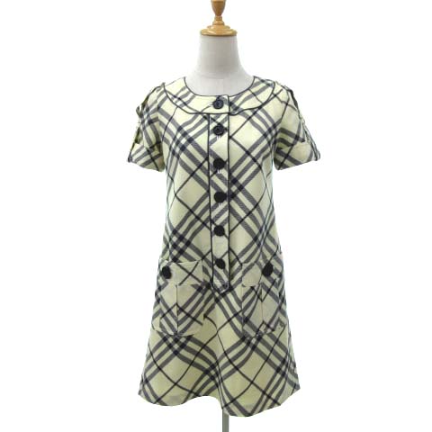 バーバリーブルーレーベル Burberry Blue Label ワンピース 膝丈 半袖 チェック ウール クリーム色 白 ホワイト グレー 38 Fk Ibs91 レディース 052 ベクトルパーク