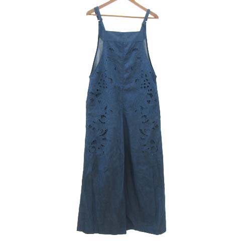 グレースコンチネンタル Grace Continental オールインワン フラワー刺繍 デニム調 サロペット 花柄 36 Sサイズ 青 ブルー Ibs91 レディース 052 ベクトルパーク