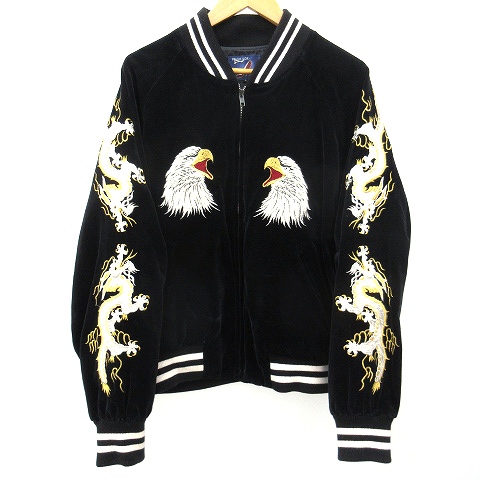 フレッシュボックス Fresh Box スカジャン ベロア 別珍 鷹 龍 刺繍 横須賀 L 黒 ブラック N Ibs91 メンズ 052 ベクトルパーク