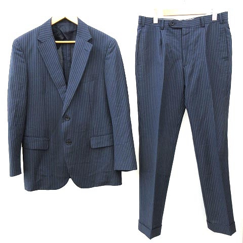 マッキントッシュ ロンドン Mackintosh London スーツ セットアップ シングル 2b サイドベンツ 背抜き 英国製生地 モヘヤ混 ストライプ ウール Ab5 Mサイズ相当 紺 ネイビー N Ibs91 メンズ 052 ベクトルパーク