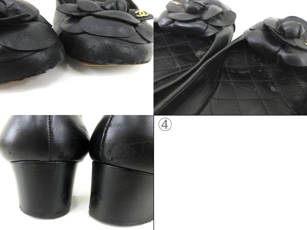 シャネル CHANEL カメリア パンプス レザー チャンキーヒール