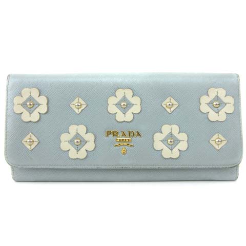 プラダ PRADA 長財布 レザー 花柄 フラワーモチーフ スタッズ 小銭入れ  