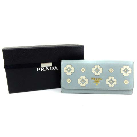 プラダ PRADA 長財布 レザー 花柄 フラワーモチーフ スタッズ 小銭入れ  