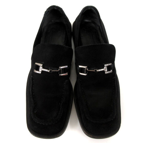 グッチ GUCCI ローファー ビット スエード スクエアトゥ 黒 ブラック  