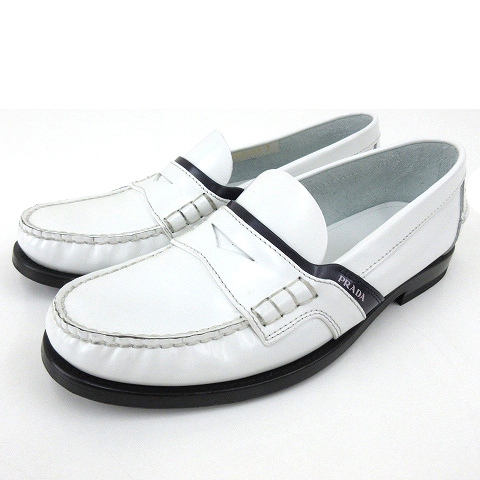 プラダ Prada コインローファー ロゴ ワンポイント レザー 7 26 0cm相当 白 ホワイト N Ibo1 メンズ 052 ベクトルパーク