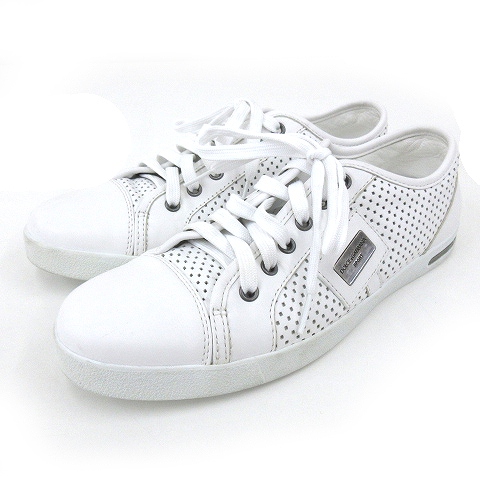 ドルチェ＆ガッバーナ（Dolce&Gabbana） 破れ レザースニーカー 銀 6.5 