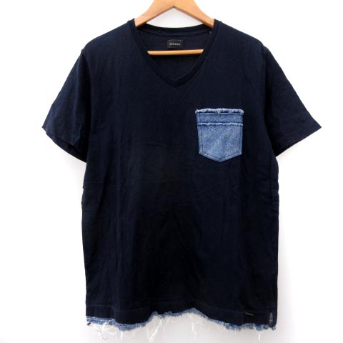 ディーゼル DIESEL Tシャツ 半袖 デニム 切替 カットオフ Vネック 胸 