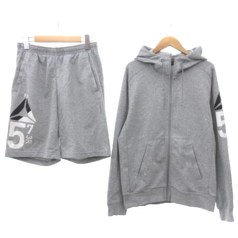 リーボック Reebok セットアップ 上下 2点セット パーカー ジップアップ ハーフパンツ スポーツ ウエア プリント ライトグレー S Fk Nvw メンズ 052 ベクトルパーク