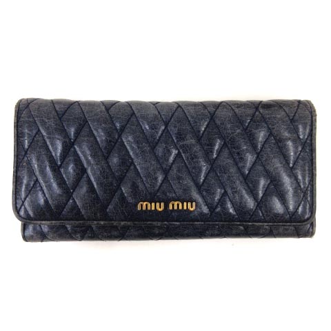 ミュウミュウ miumiu 長財布 キルティング レザー 紺 ネイビー サイフ 