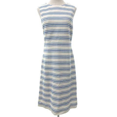 未使用品 トラサルディ Trussardi タグ付き ノースリーブ ワンピース ひざ丈 ボーダー スリムシルエット 38 Mサイズ 白 ブルー Ecr3 052 ベクトルパーク